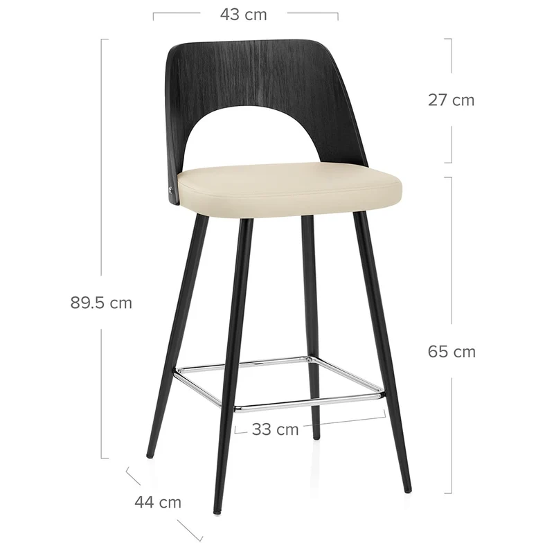 Tabouret Bois Noir et Faux Cuir - Leo Crème
