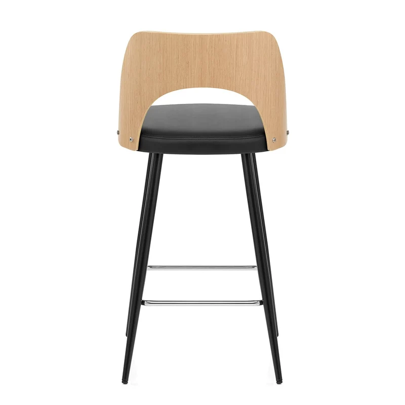 Tabouret Chêne et Faux Cuir - Leo Noir