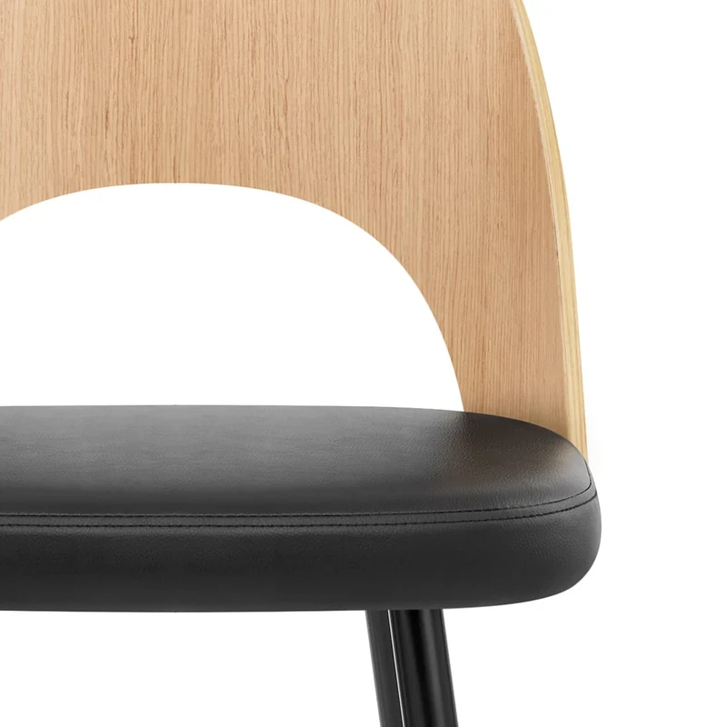 Tabouret Chêne et Faux Cuir - Leo Noir