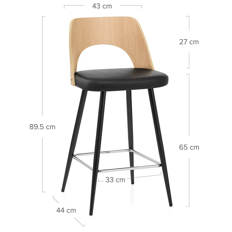 Tabouret Chêne et Faux Cuir - Leo Noir