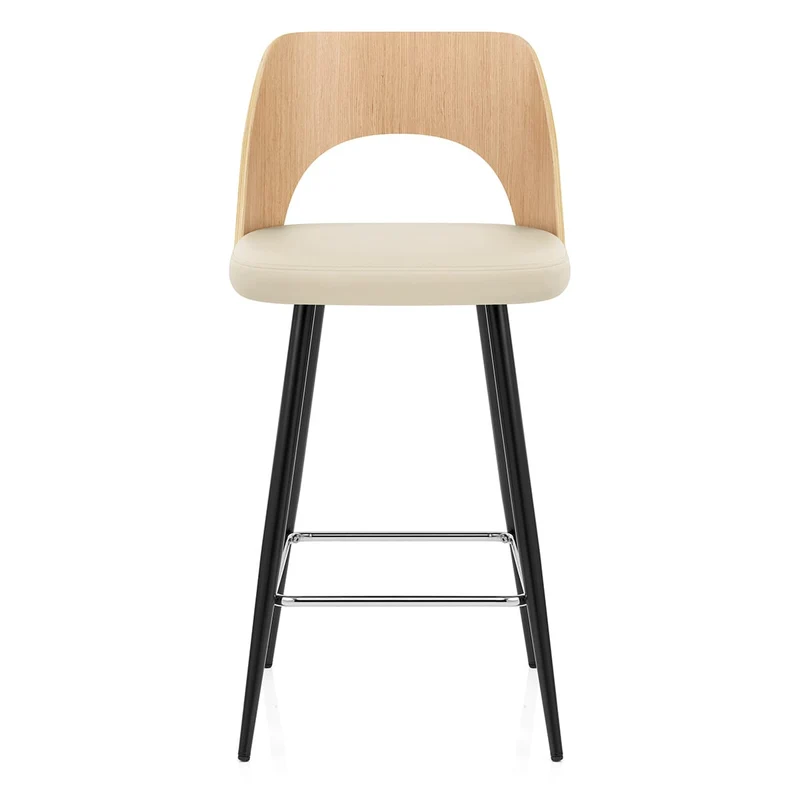 Tabouret Chêne et Faux Cuir - Leo Crème