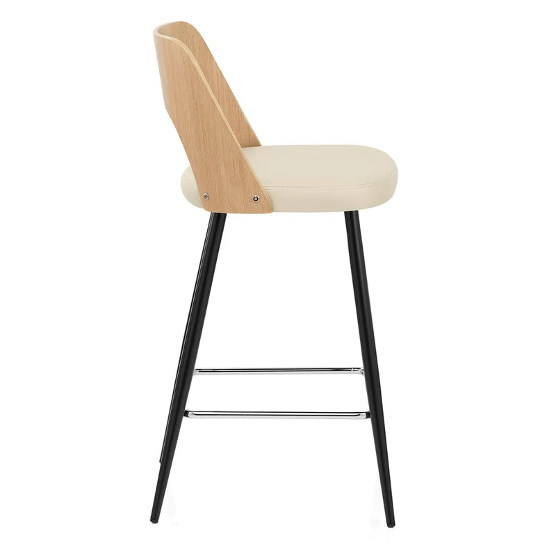 Tabouret Chêne et Faux Cuir - Leo Crème