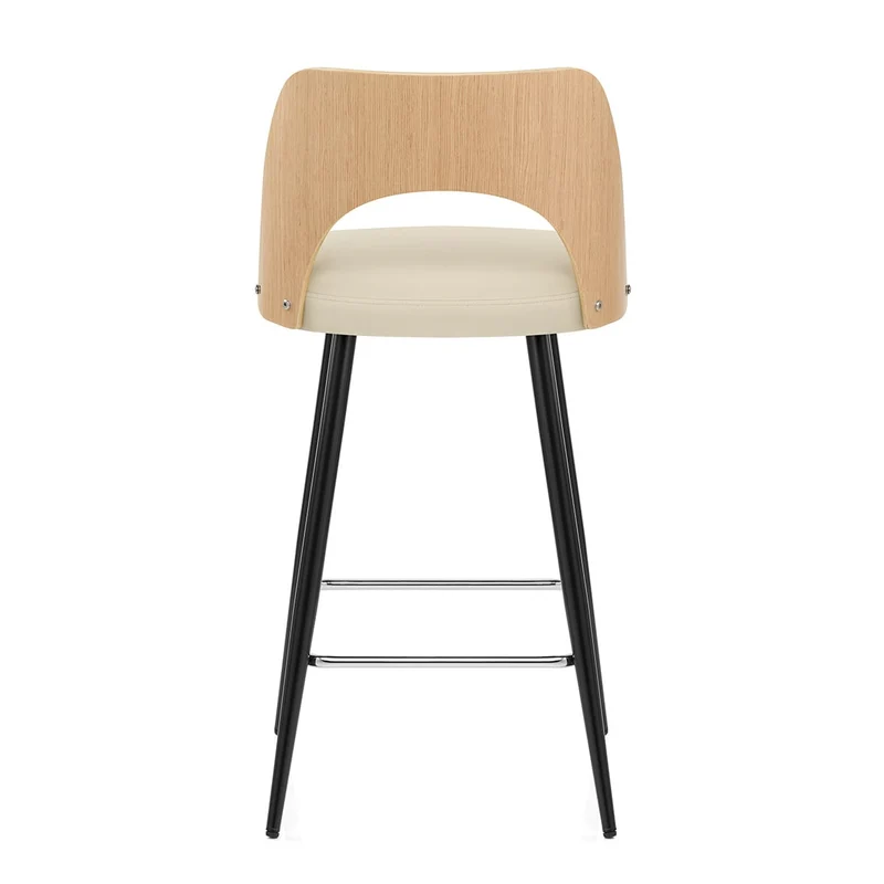 Tabouret Chêne et Faux Cuir - Leo Crème
