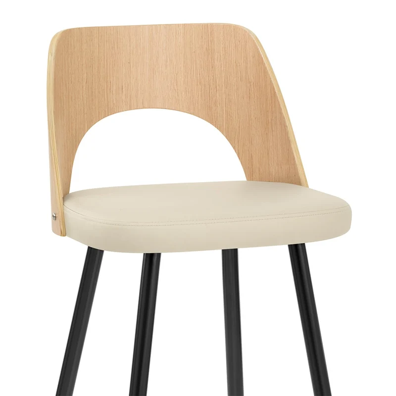 Tabouret Chêne et Faux Cuir - Leo Crème