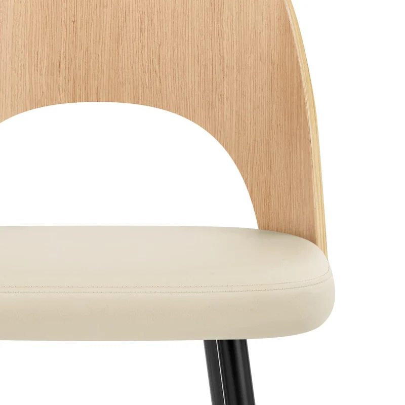 Tabouret Chêne et Faux Cuir - Leo Crème