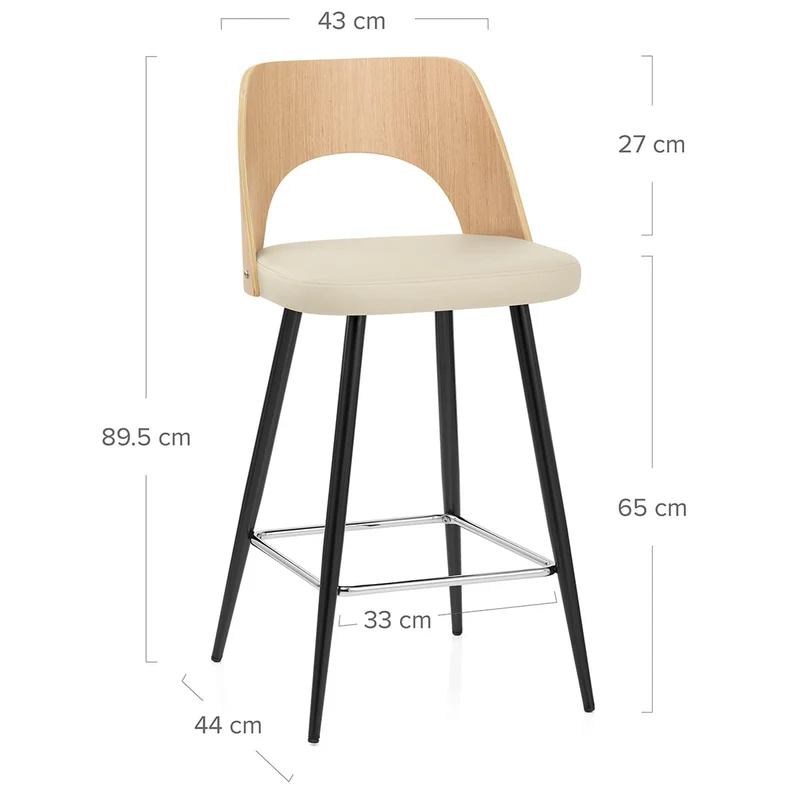 Tabouret Chêne et Faux Cuir - Leo Crème