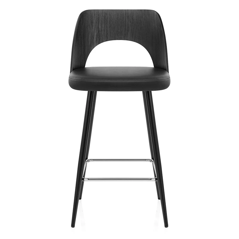Tabouret Bois Noir et Faux Cuir - Leo Noir