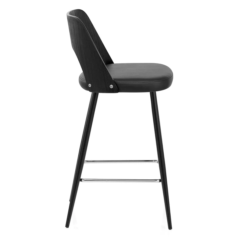 Tabouret Bois Noir et Faux Cuir - Leo Noir