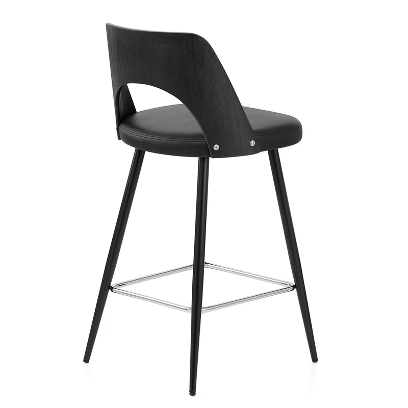 Tabouret Bois Noir et Faux Cuir - Leo Noir