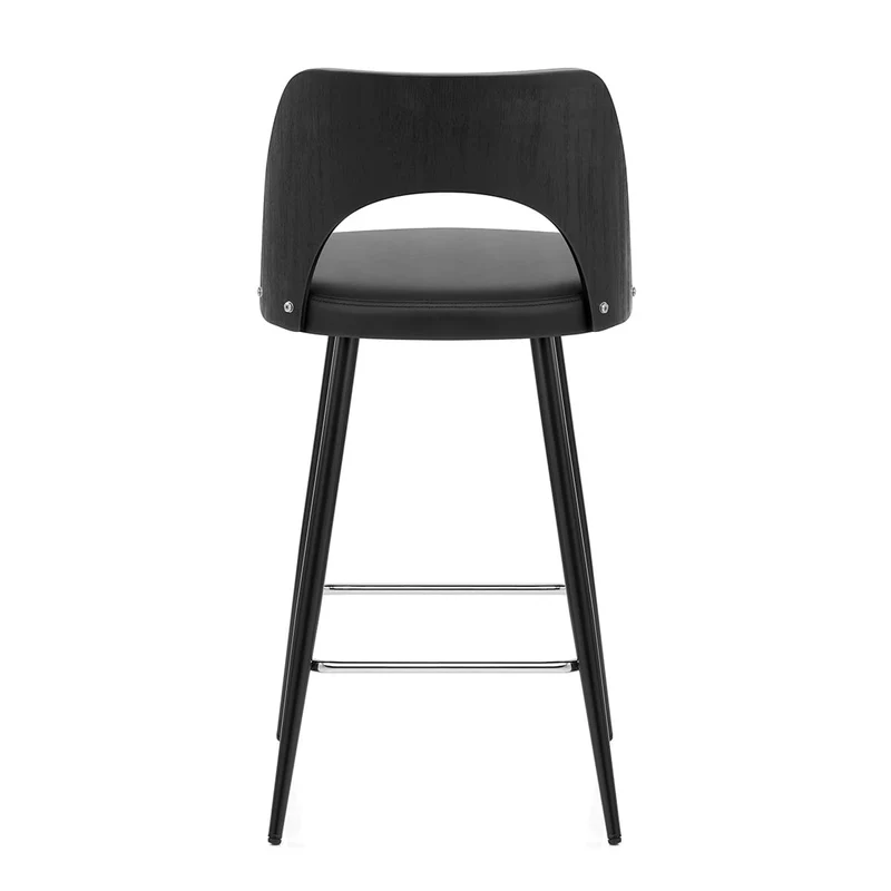 Tabouret Bois Noir et Faux Cuir - Leo Noir