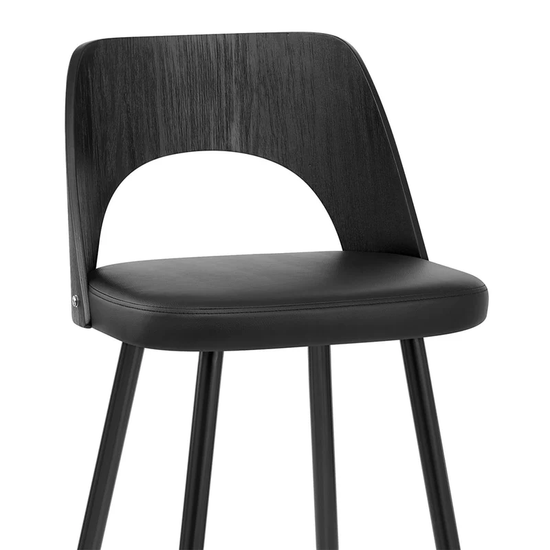 Tabouret Bois Noir et Faux Cuir - Leo Noir