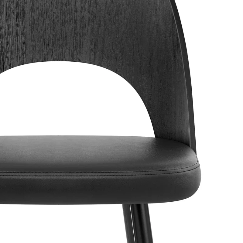 Tabouret Bois Noir et Faux Cuir - Leo Noir