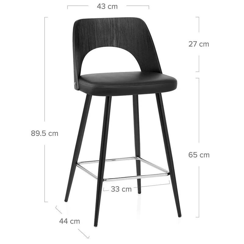 Tabouret Bois Noir et Faux Cuir - Leo Noir