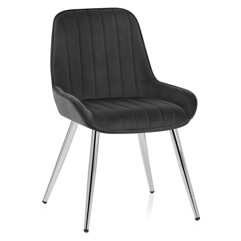 Chaise Chrome Velours - Mustang Noir