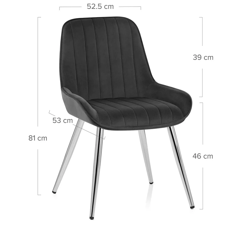 Chaise Chrome Velours - Mustang Noir