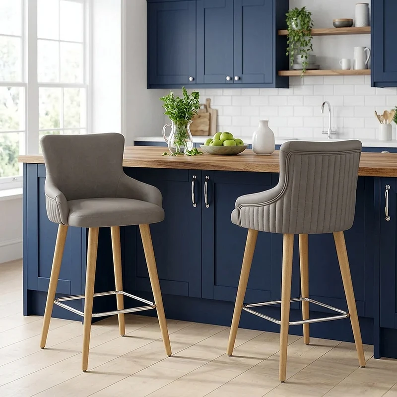 Tabouret Faux Cuir Bois - Diablo Gris