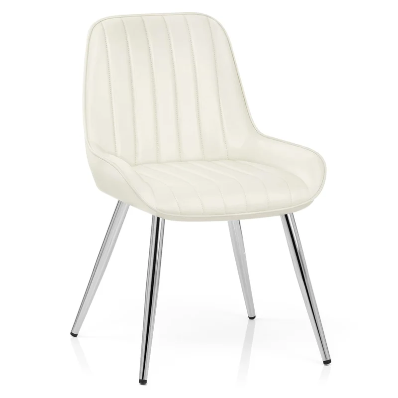 Chaise Chrome Faux Cuir - Mustang Crème