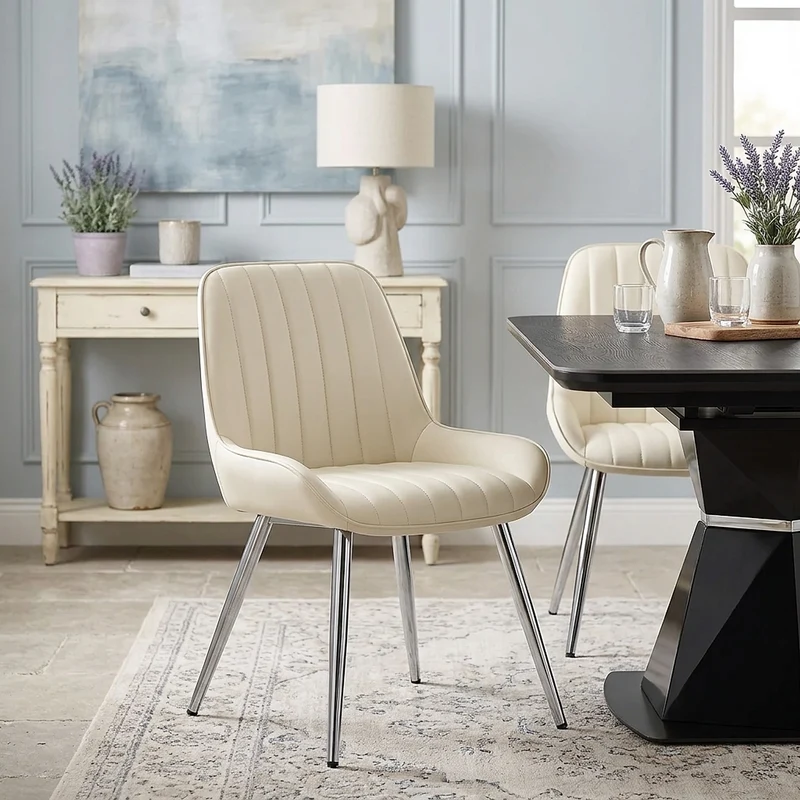 Chaise Chrome Faux Cuir - Mustang Crème