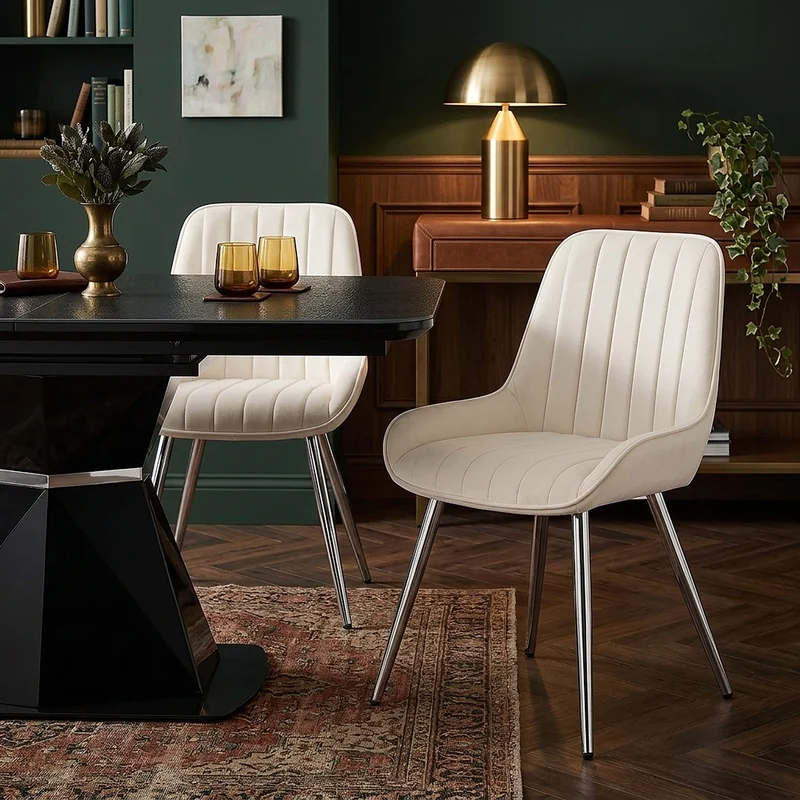 Chaise Chrome Velours - Mustang Crème