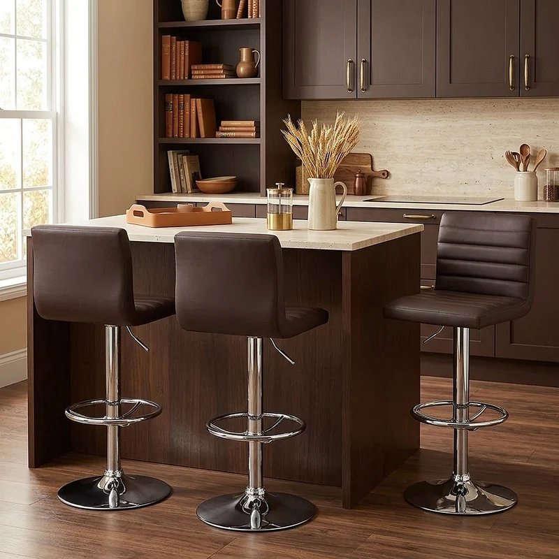 Chaise de Bar Faux Cuir Chrome - Mint Marron