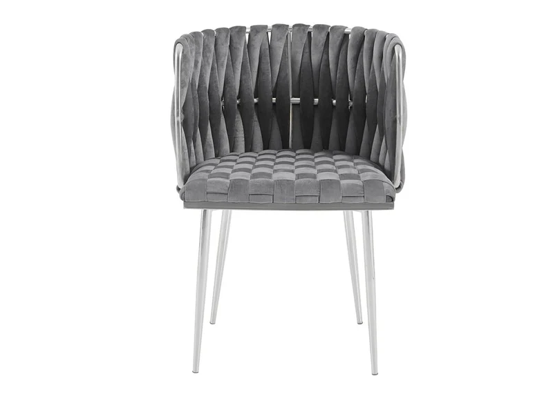 Lot de 2 chaises en velours gris pieds en métal argenté POLO