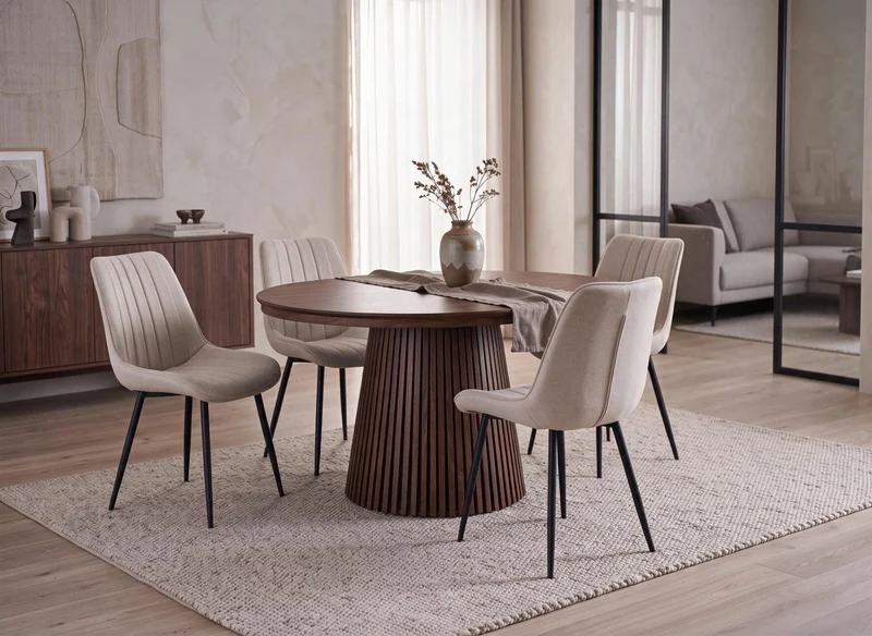 Table à manger ronde extensible en bois foncé 120-200cm HEKA