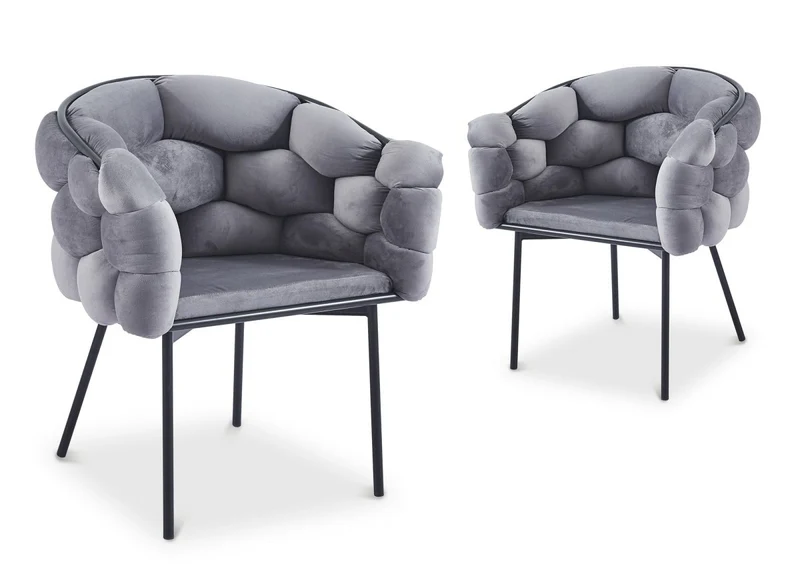 Lot de 2 chaises en velours gris pieds en métal noir CHARLOTTE