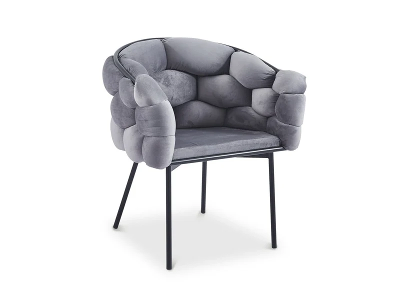 Lot de 2 chaises en velours gris pieds en métal noir CHARLOTTE
