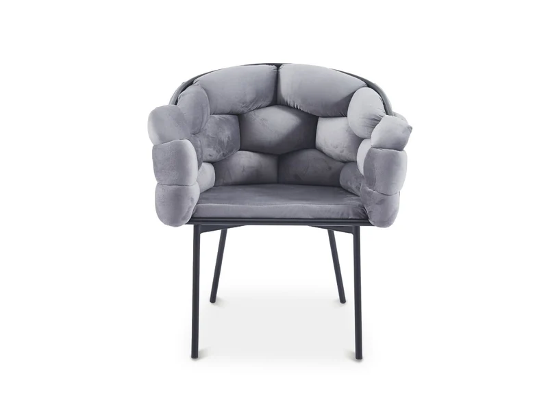 Lot de 2 chaises en velours gris pieds en métal noir CHARLOTTE