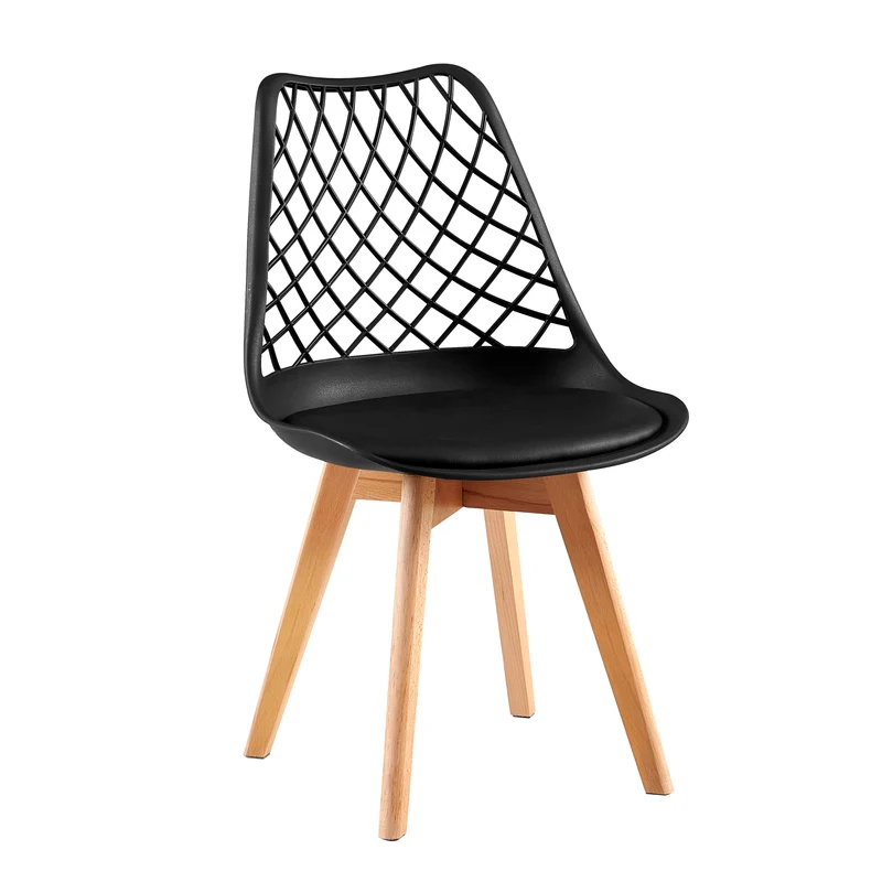 Chaise de salle à manger créative LEYDEN avec pieds en hêtre (lot de 2/4) - Noir/blanc