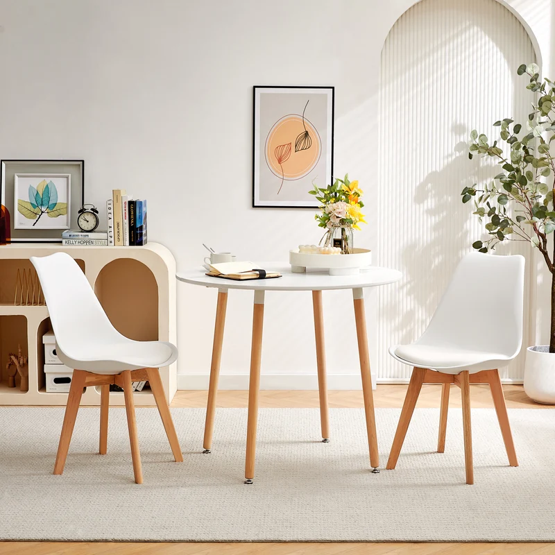 RONALD Table à manger ronde 90 cm avec 4 pieds - Blanc