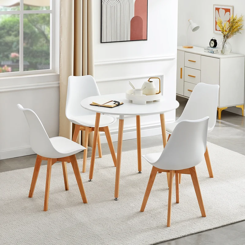 RONALD Table à manger ronde 90 cm avec 4 pieds - Blanc