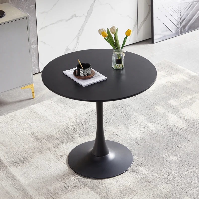 Un plateau de table ne se divise pas TULIP Table à manger à tréteaux avec 70 cm - Blanc/Noir