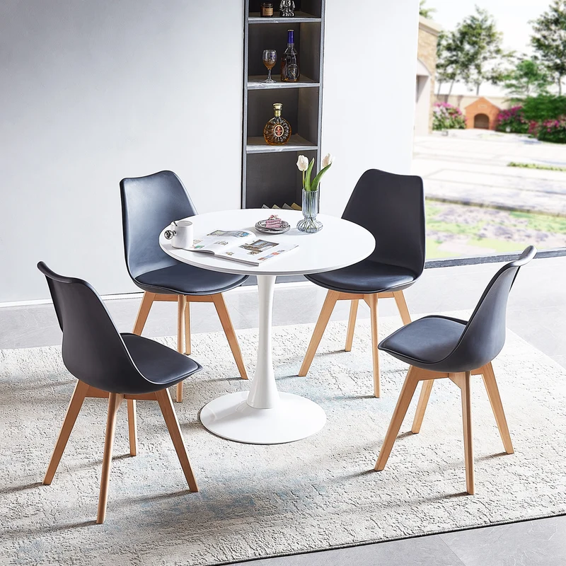Un plateau de table ne se divise pas TULIP Table à manger à tréteaux avec 70 cm - Blanc/Noir