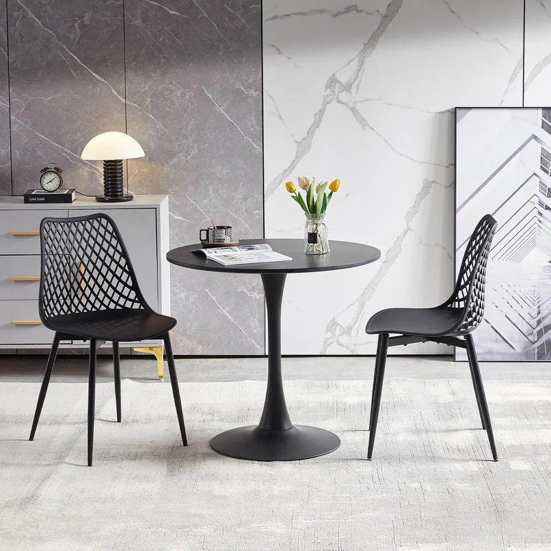 Un plateau de table ne se divise pas TULIP Table à manger à tréteaux avec 70 cm - Blanc/Noir