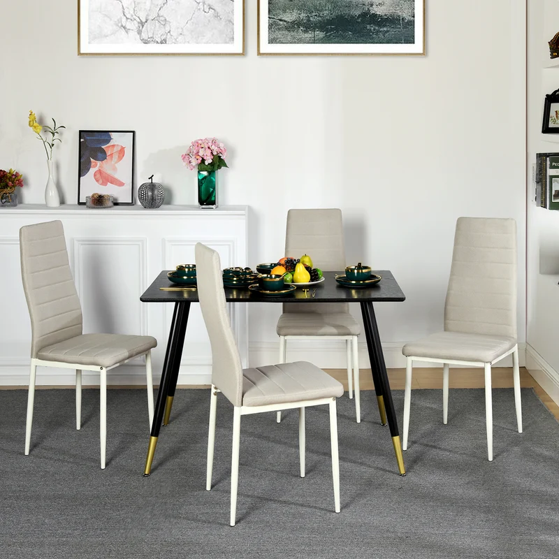 ANN Chaises de salle à manger modernes rembourrées en lin (lot de 4) - Beige/Marron/Gris