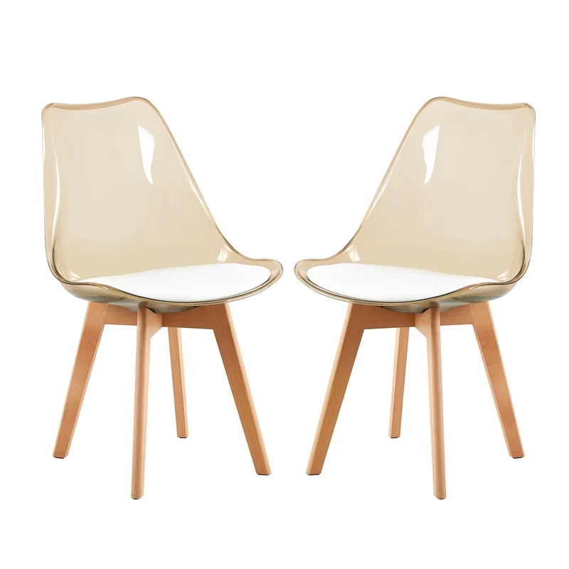TULIP Chaise de salle à manger à dossier de chaise Tawny et pieds en hêtre - Ensemble de 2/4