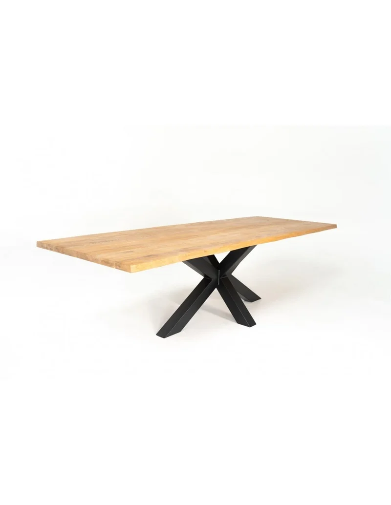 Table à manger en Chêne Massif et Pied Central Mikado Noir "RAVELLO"