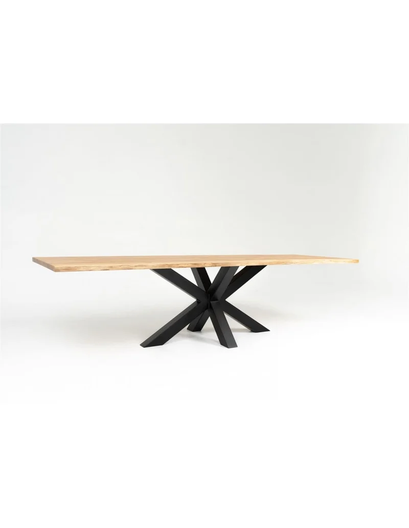 Table à manger en Chêne Massif et Pied Central Mikado Noir "RAVELLO"