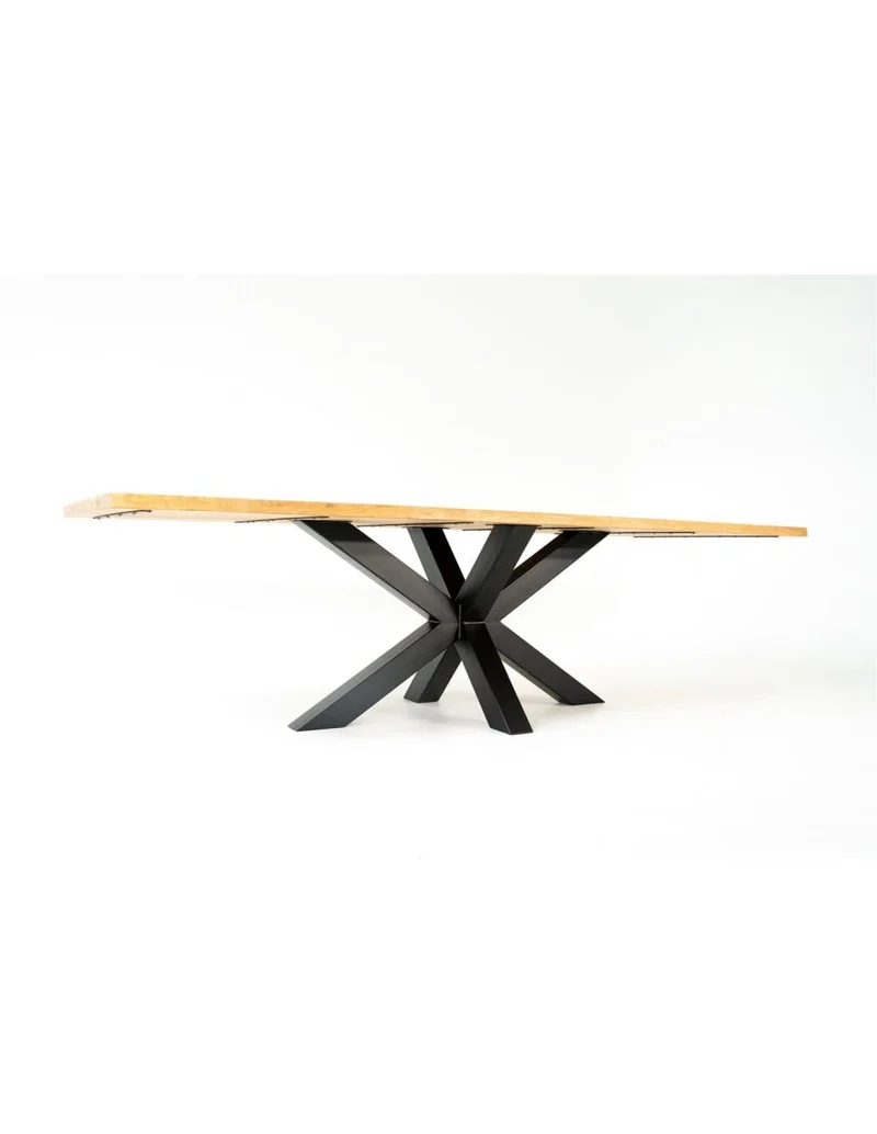 Table à manger en Chêne Massif et Pied Central Mikado Noir "RAVELLO"