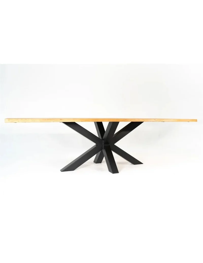 Table à manger en Chêne Massif et Pied Central Mikado Noir "RAVELLO"