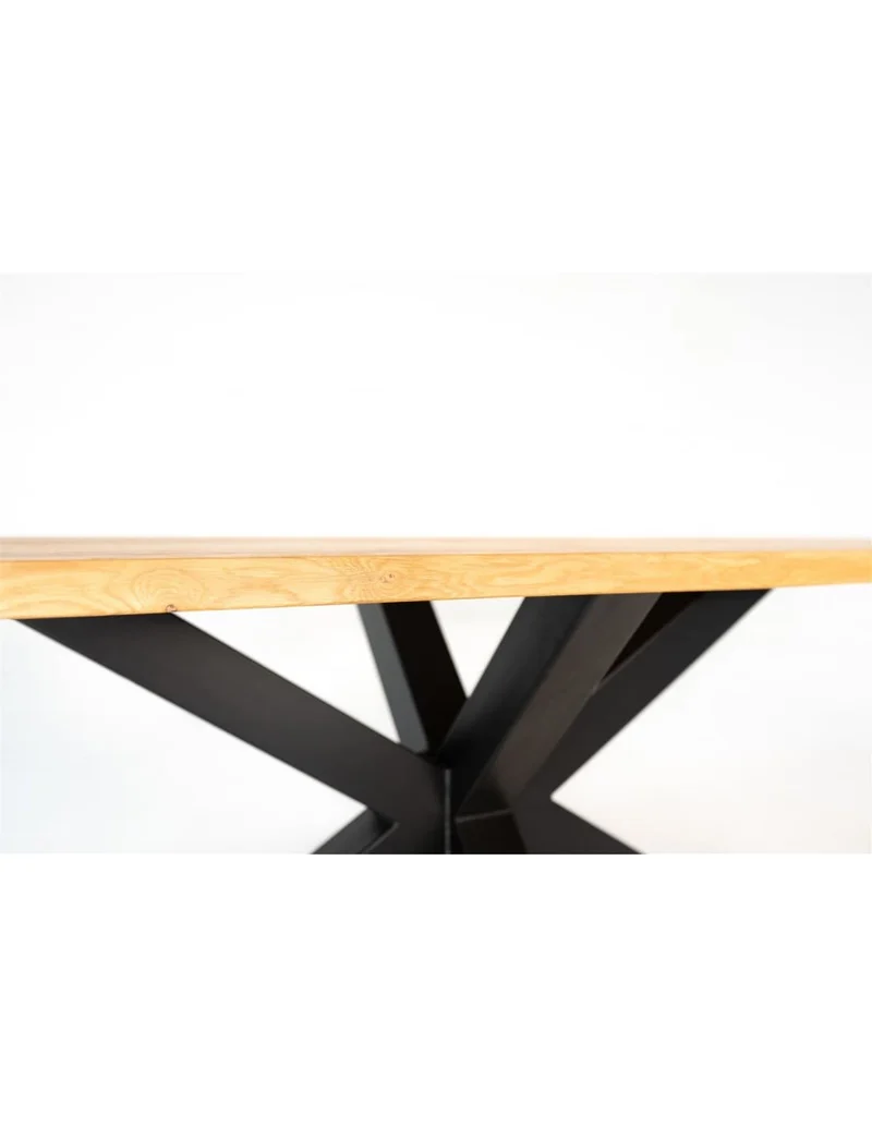 Table à manger en Chêne Massif et Pied Central Mikado Noir "RAVELLO"