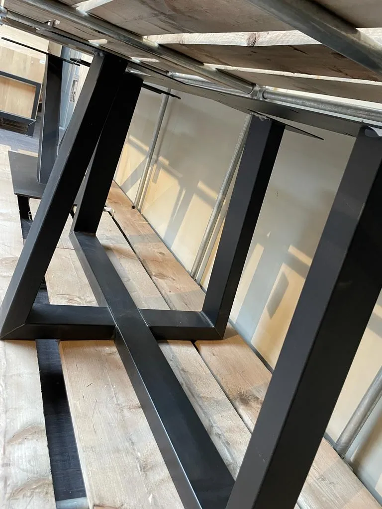 Pied de Table Design "Double Carré" en Métal Noir Mat