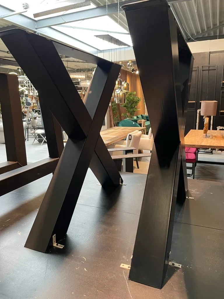 Lot de 2 Pieds de Table "Forme X" en Métal Noir Mat (10 cm)