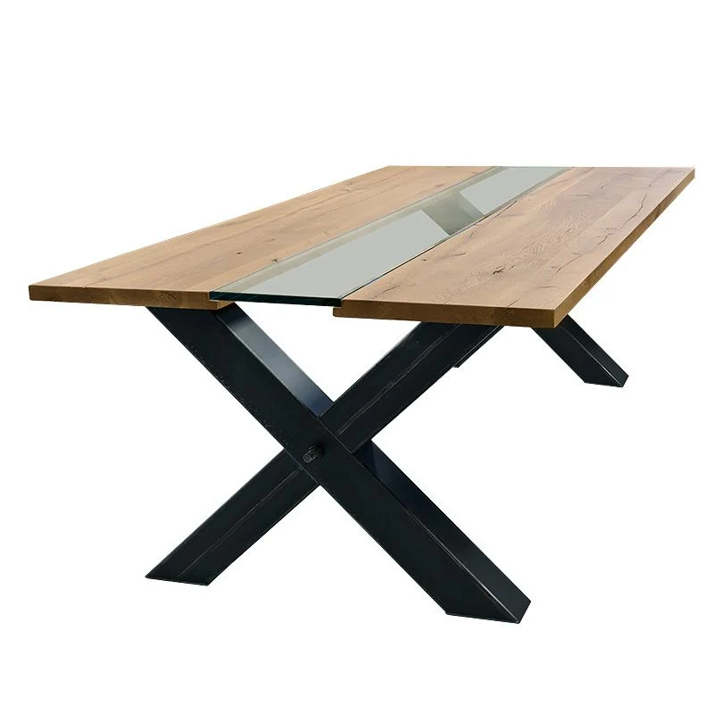Table Design en Chêne Massif Verre et Métal "VETRO" - Sur Mesure