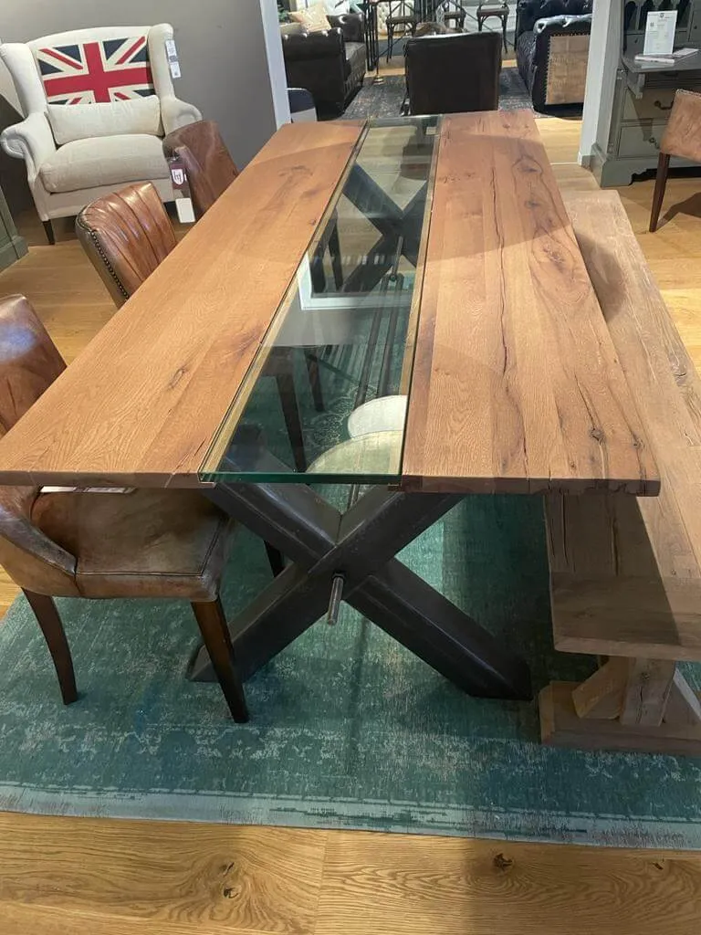 Table Design en Chêne Massif Verre et Métal "VETRO" - Sur Mesure