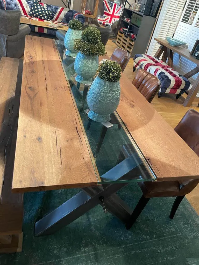 Table Design en Chêne Massif Verre et Métal "VETRO" - Sur Mesure