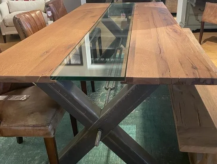 Table Design en Chêne Massif Verre et Métal "VETRO" - Sur Mesure