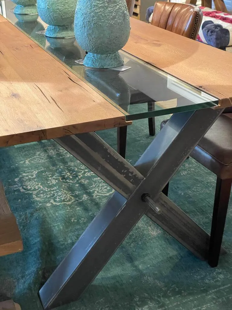 Table Design en Chêne Massif Verre et Métal "VETRO" - Sur Mesure