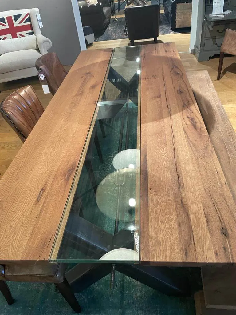 Table Design en Chêne Massif Verre et Métal "VETRO" - Sur Mesure